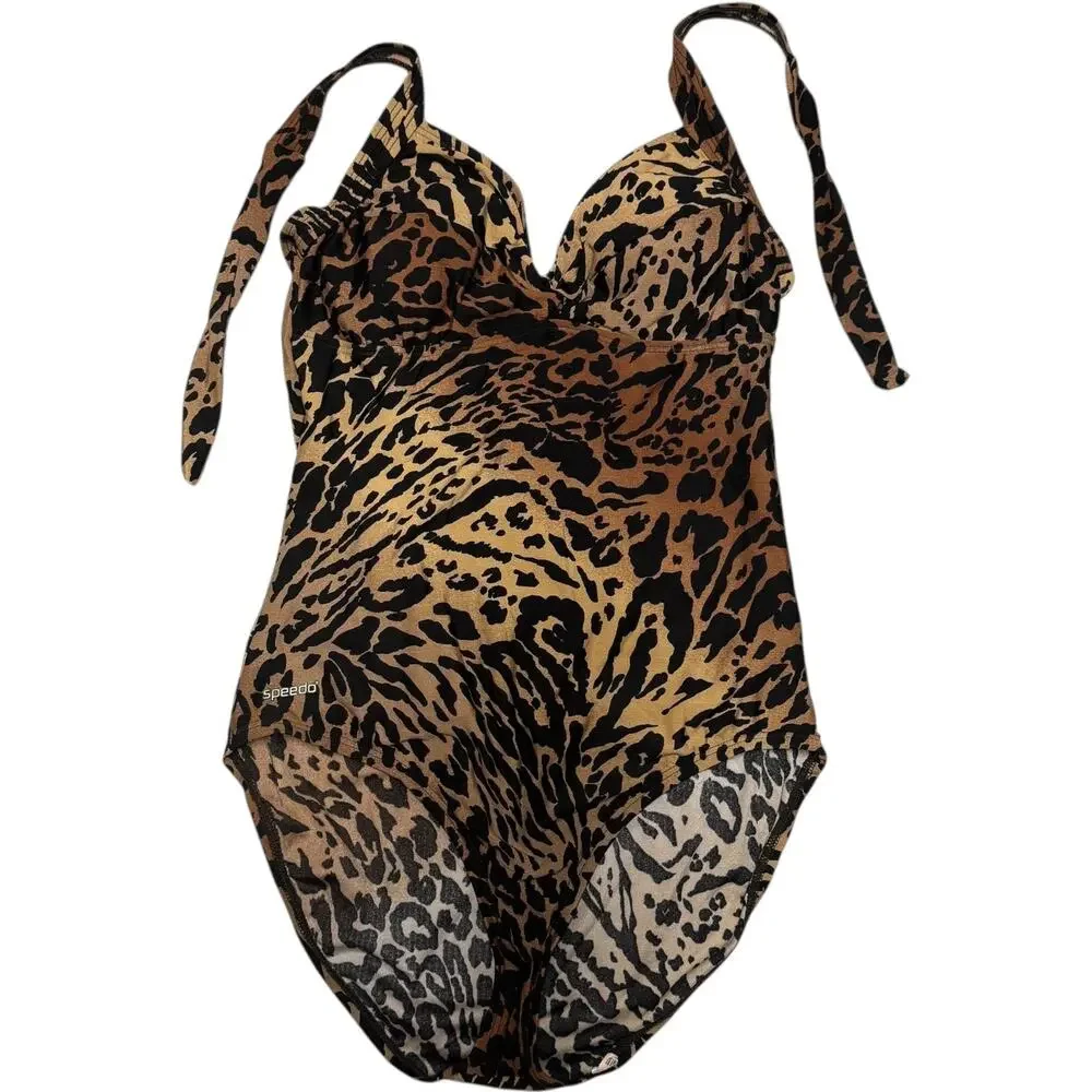 Speedo One Piece Halter Swimsuit Animal Print Cheetah 12